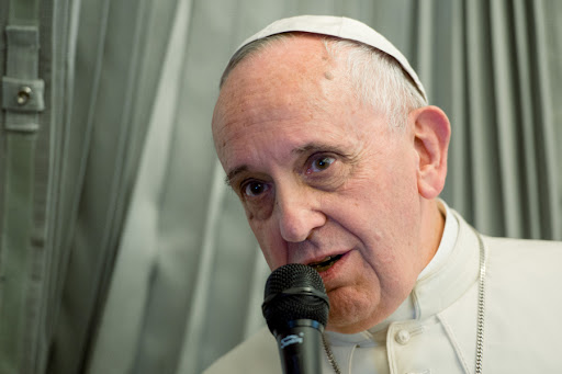 Pope Francis during the press conference on the papal flight &#8211; CPP &#8211; pt