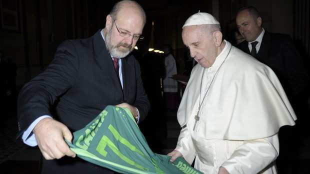 December 25 2016 : Pope Francis receives the jersey of the &#8220;Chapecoense&#8221;