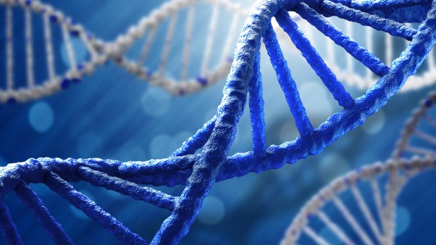 Concept of biochemistry with dna molecule on blue background