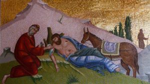 Kykkos monastery; Cyprus. Mosaic. Good Samaritan.