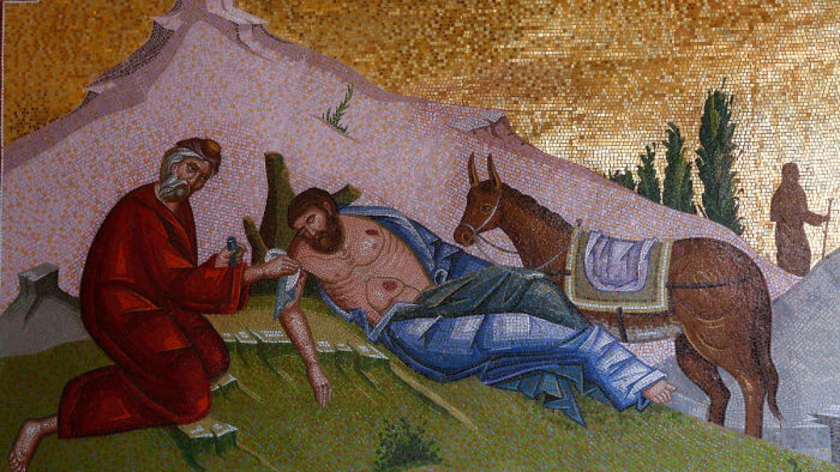 Kykkos monastery; Cyprus. Mosaic. Good Samaritan.