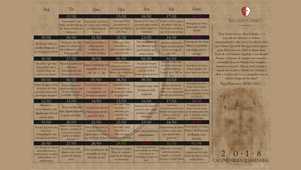 Calendário Quaresma 2018