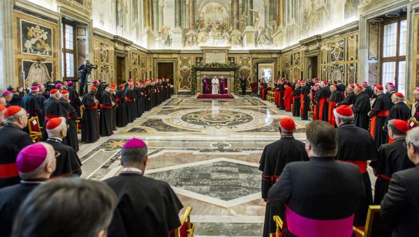 POPE FRANCIS GREETS THE ROMAN CURIA