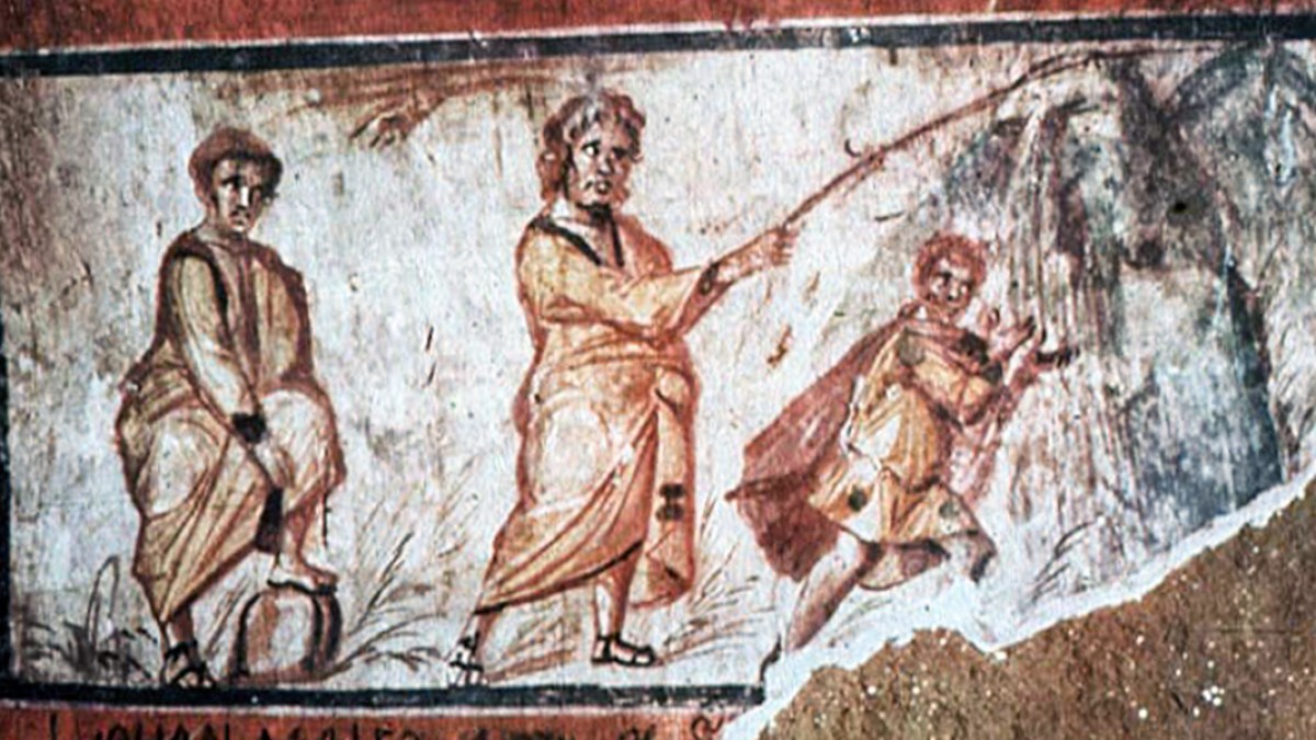 MOSES STRIKING THE ROCK IN THE DESERT