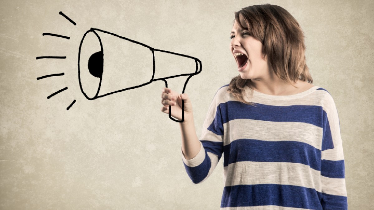 WOMAN, SCREAMING, MEGAPHONE