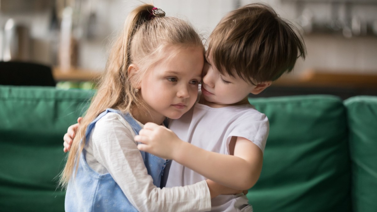 brother, sister, boy, girl, sad, comforts