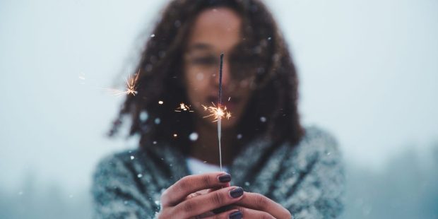 WOMAN, FIREWORK, WINTER