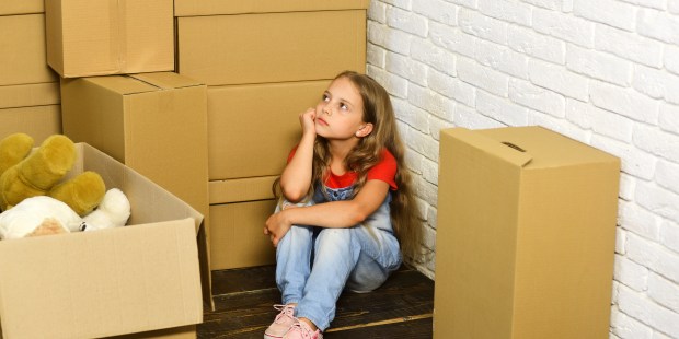 cardboard boxes, girl, move, new home