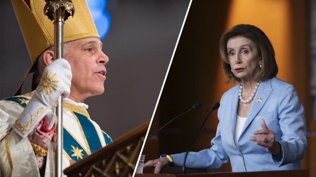 Dom Salvatore Cordileone e Nancy Pelosi, deputada pró-aborto que não deve comungar