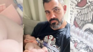 Ator Juliano Cazarré com a filha Maria Guilhermina de Guadalupe