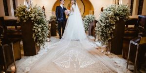 Véu com imagem de Nossa Senhora vira tendência entre as noivas católicas