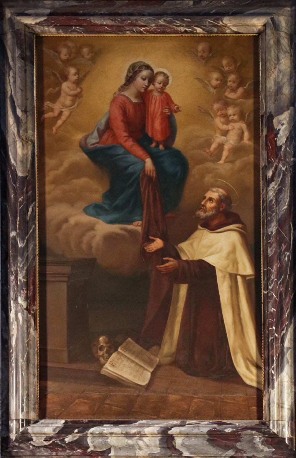 Święty Szymon Stock odbiera szkaplerz z rąk Maryi