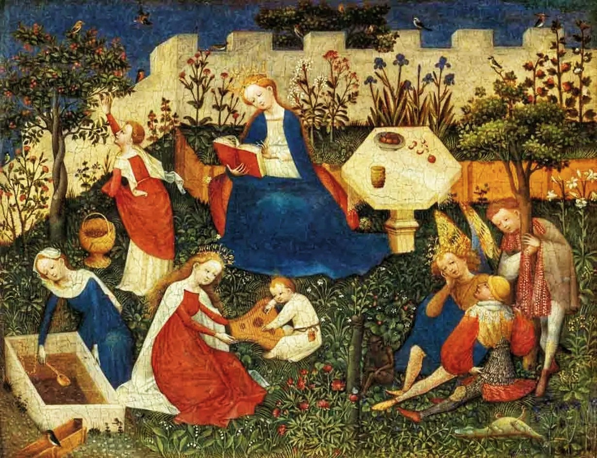Pintura retrata jardim medieval