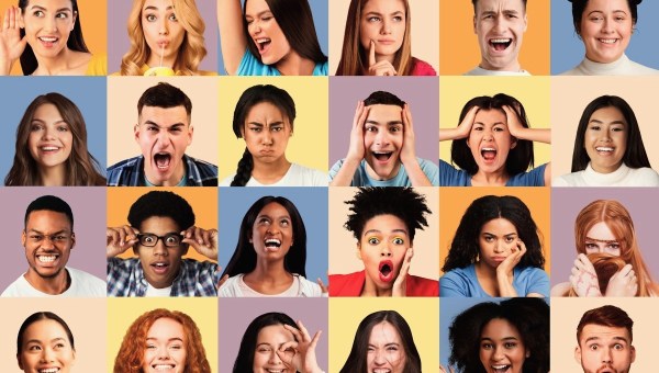 Range of emotions with many different faces