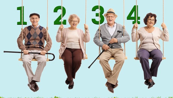 4 senior citizens on swings