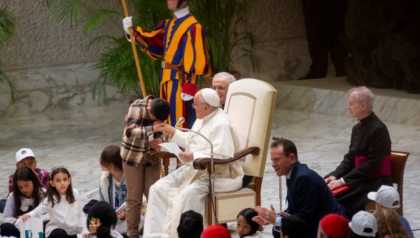 Pope Francis attends a meeting with children from all over the world