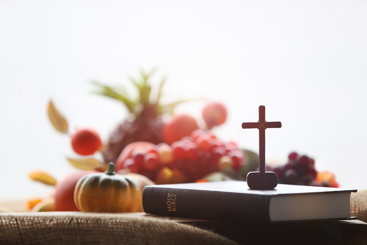 Thanksgiving harvest prayer fruit cross Bible