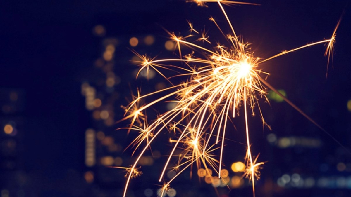 New Year's celebration sparkler at night