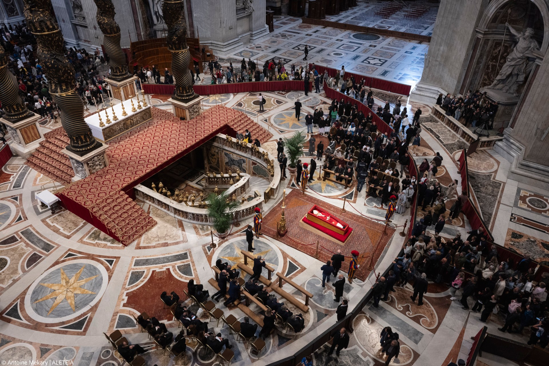 People pay their respects to late Pope Francis as he lies in state at St Peter's Basilica in The Vatican, on April 24, 2025.