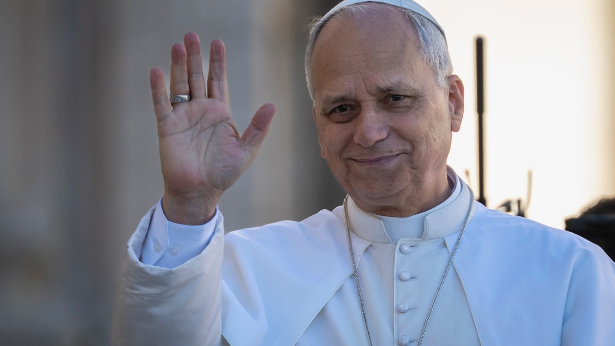 Pope Leo XIV during his weekly general audience in St. Peter's square at the Vatican on November 05, 2025.